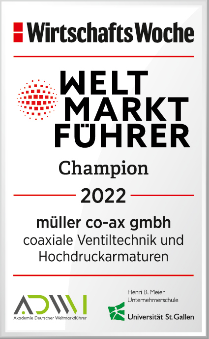 WirtschaftsWoche zeichnet die müller co-ax gmbh mit dem Qualitätssiegel „Weltmarktführer Champion 2022“ aus